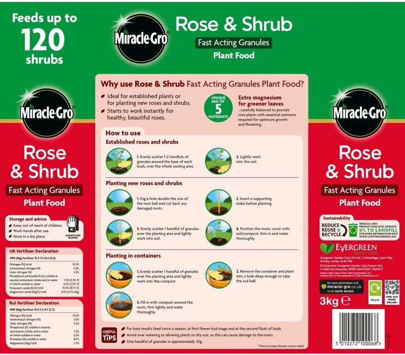 Miracle Gro Rose And Shrub Fast Acting Granules Plant Food Kelways Plants Ltd